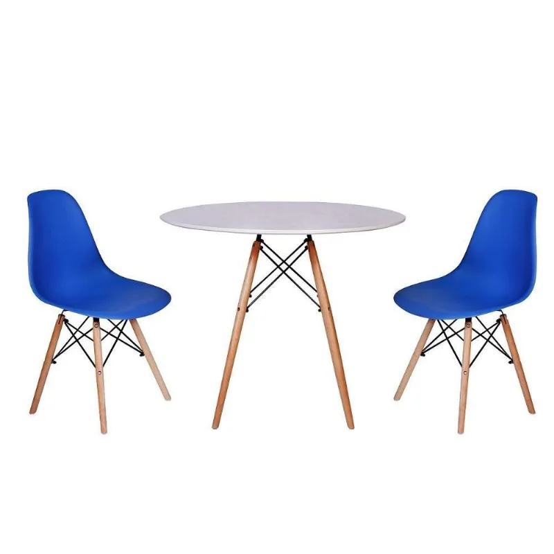 Kit Mesa Jantar Eiffel 90cm Branca 2 Cadeiras Charles Eames Azul