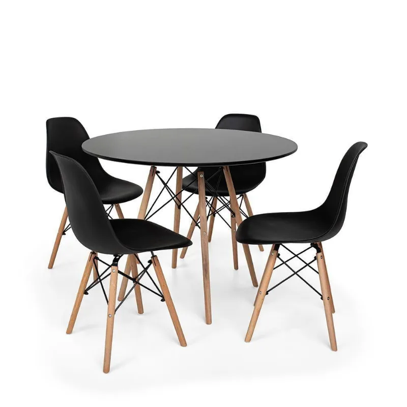 Kit Mesa Eiffel 120cm Preta 4 Cadeiras Charles Eames Preta