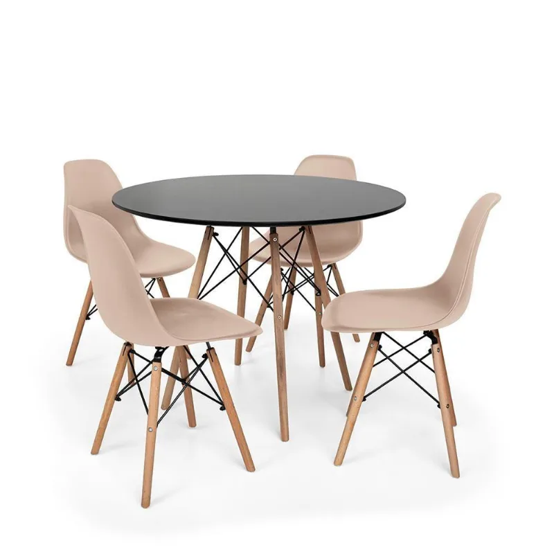 Conjunto Mesa Eiffel 120cm e 4 Cadeiras Charles Eames Nude