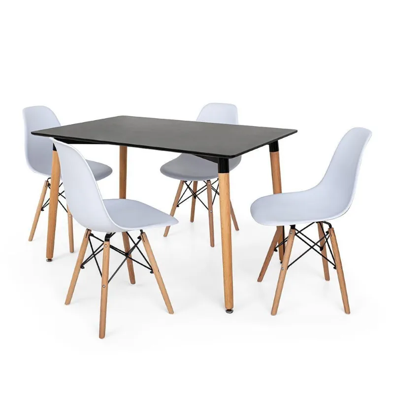 Kit Mesa Eiffel 120x80 Preta 4 Cadeiras Charles Eames Branca