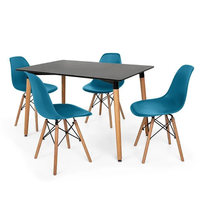 Conjunto Mesa Eiffel Preta 4 CadeiraEames Turquesa