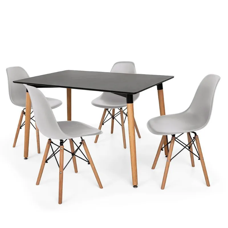 Kit Mesa Eiffel Preta 4 Cadeira Eames Cinza