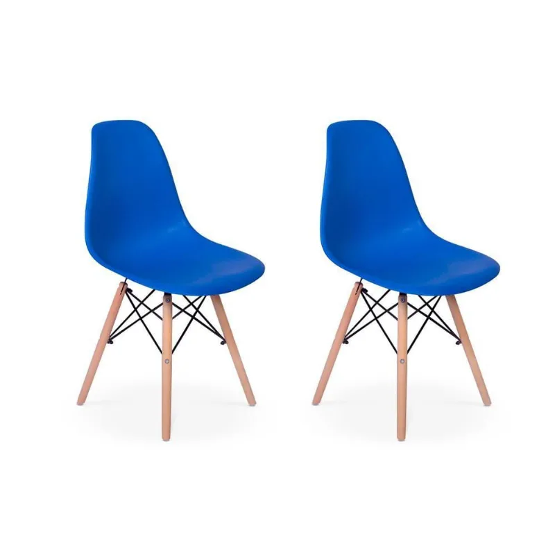 Conjunto 2 Cadeiras Eames Eiffel Wood Azul