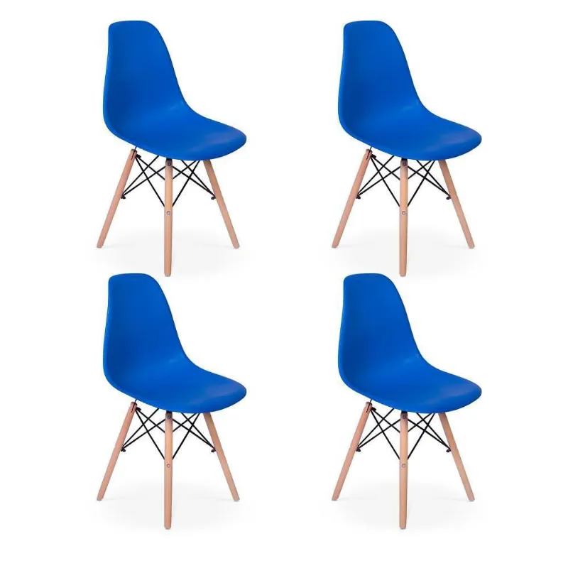 Conjunto 4 Cadeiras Eames Eiffel Wood Azul