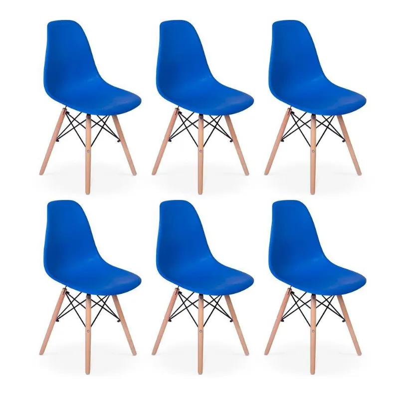 Conjunto 6 Cadeiras Eames Eiffel Wood Azul