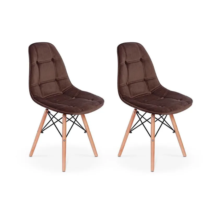 Conjunto 2 Cadeiras Eiffel Botonê Estofada Veludo Marrom