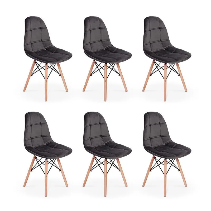 Conjunto 6 Cadeiras Eiffel Botonê Estofada Grafite