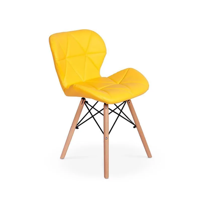 Cadeira Charles Eames Eiffel Slim Wood Estofada Amarela