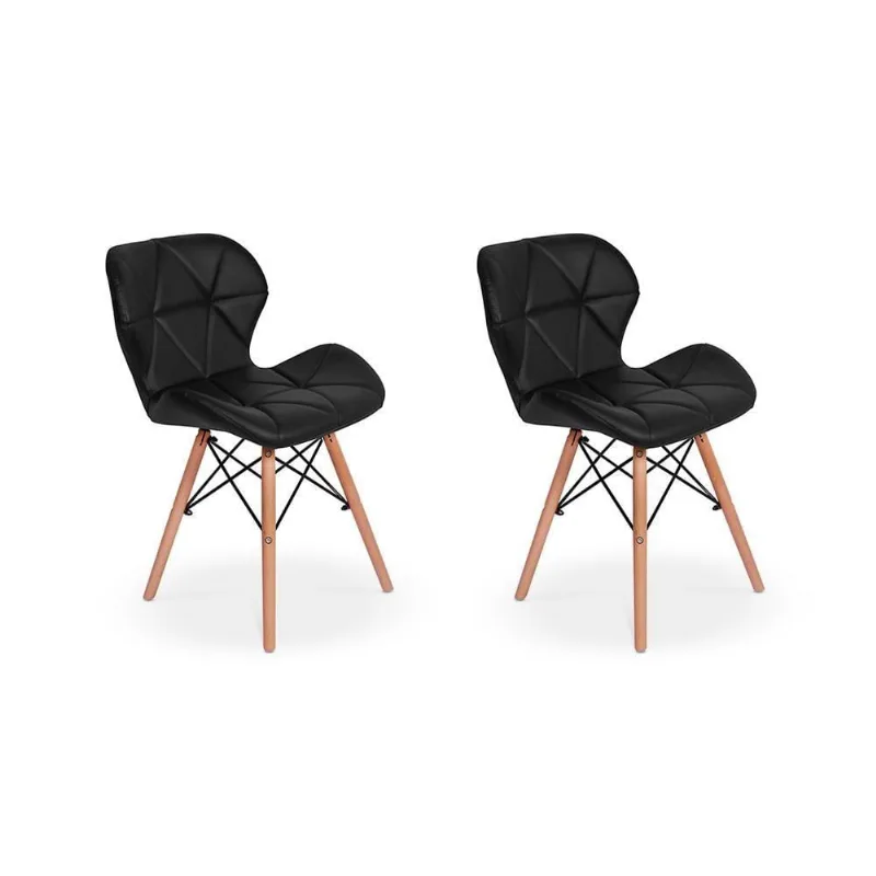 Kit 02 Cadeiras Charles Eames Eiffel Slim Wood Preta