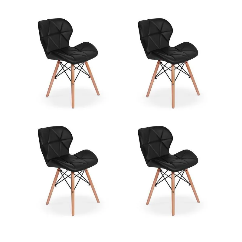 Kit 04 Cadeiras Charles Eames Eiffel Slim Wood Preta