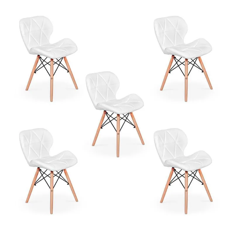 Kit 05 Cadeiras Charles Eames Eiffel Slim Wood Branca