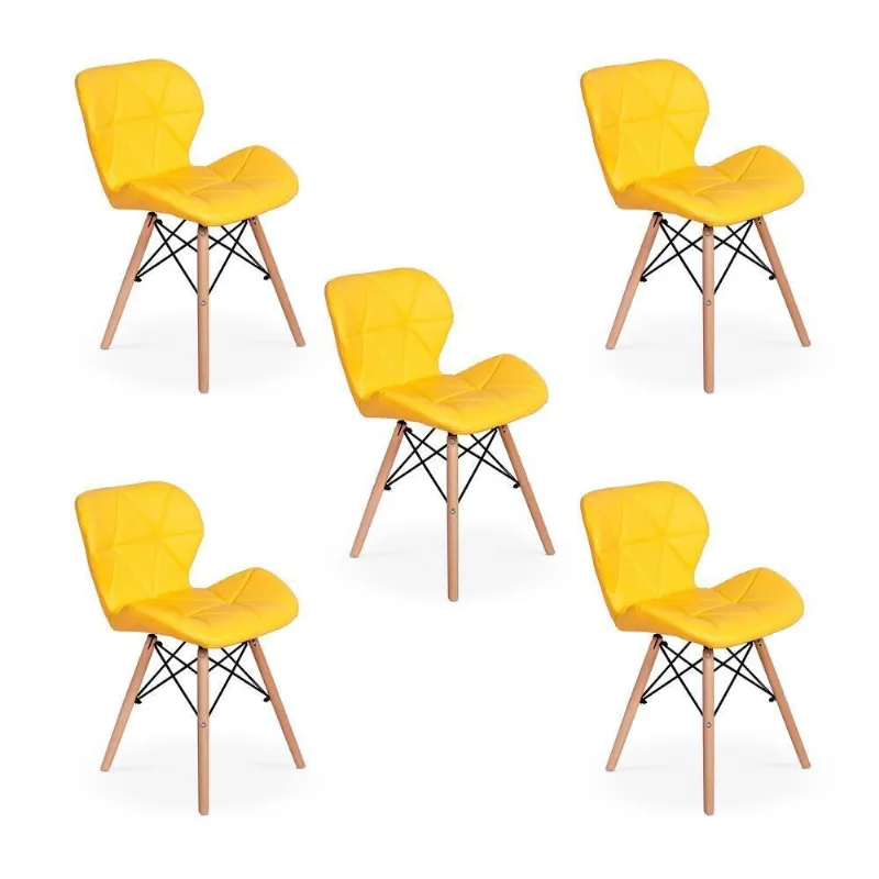 Conjunto 5 Cadeiras Charles Eames Eiffel Slim Amarela