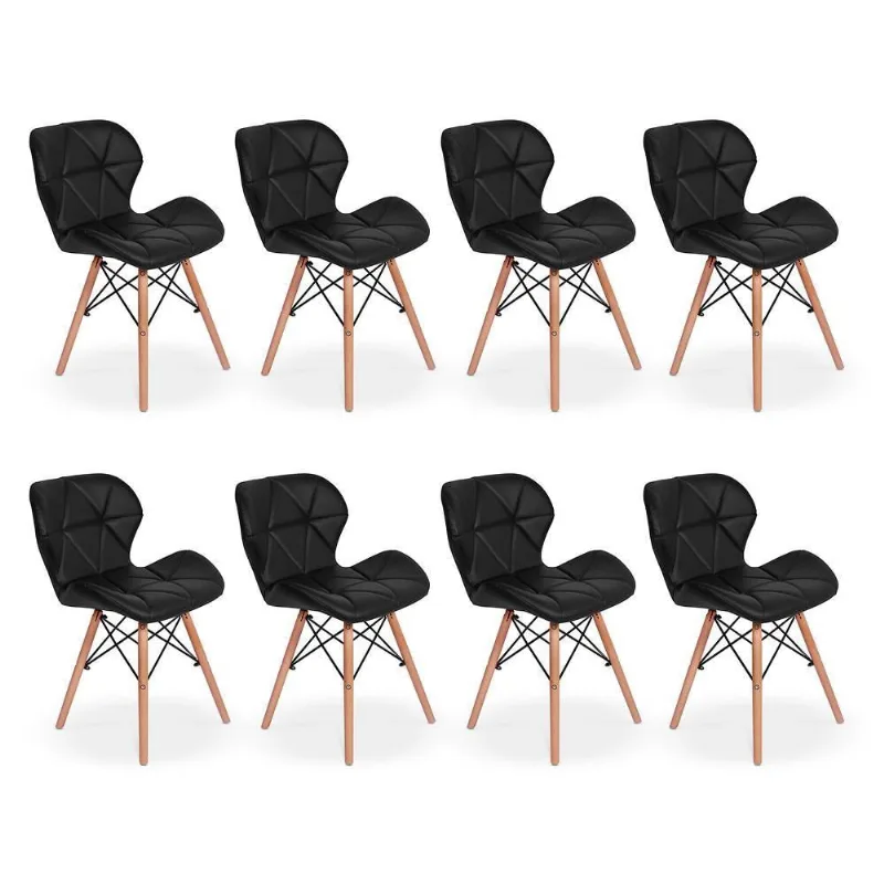 Kit 08 Cadeiras Charles Eames Eiffel Slim Wood Preta