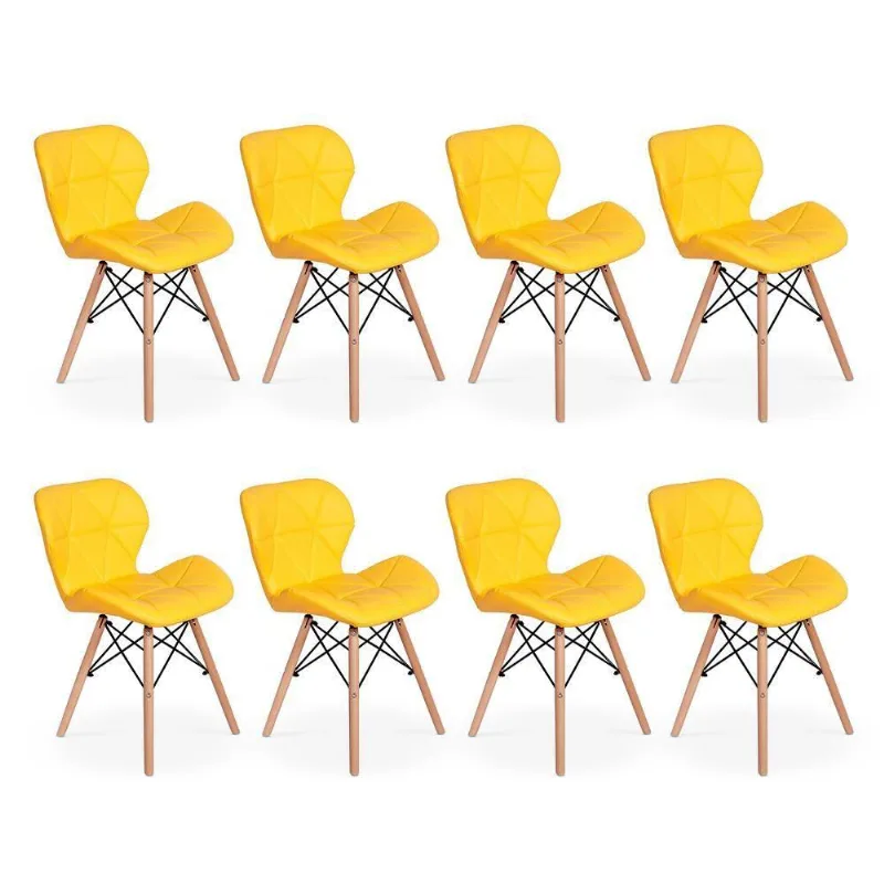 Conjunto 08 Cadeiras Charles Eames Eiffel Slim Wood Amarela