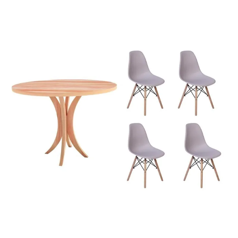 Kit Mesa 90cm Tampo de Madeira e 04 Cadeiras Charles Eames