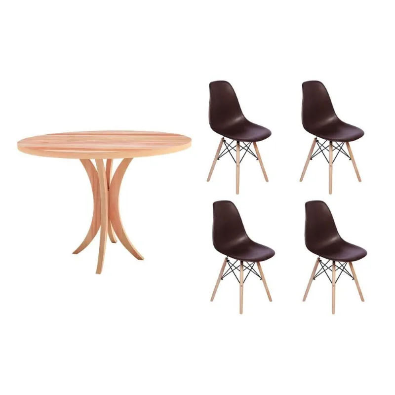 Kit Mesa 90cm Tampo de Madeira e 04 Cadeiras Charles Eames