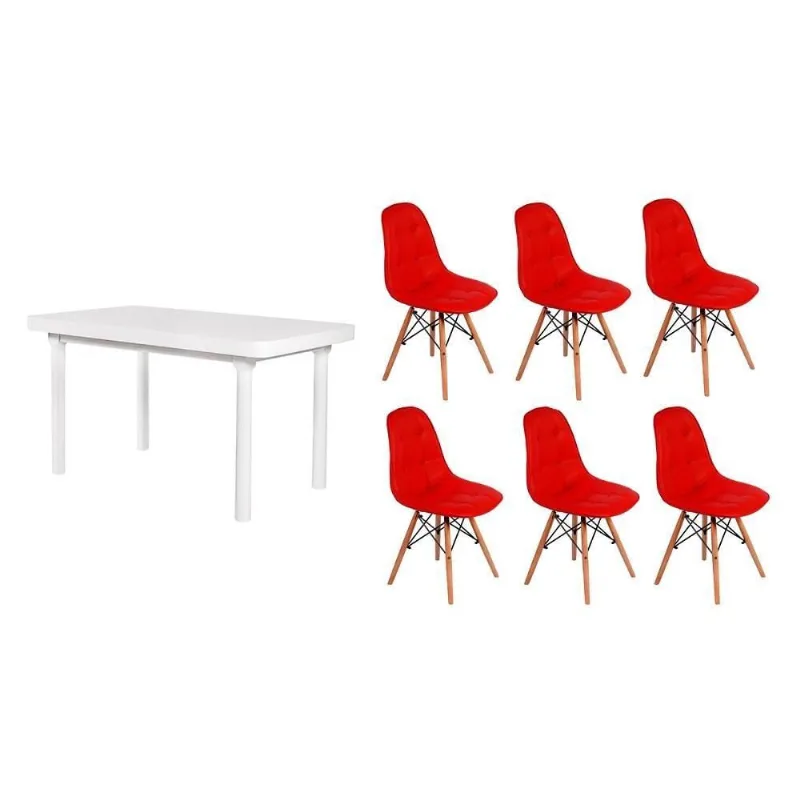 Conjunto 6 Cadeiras Charles Eames Eiffel Wood Branca