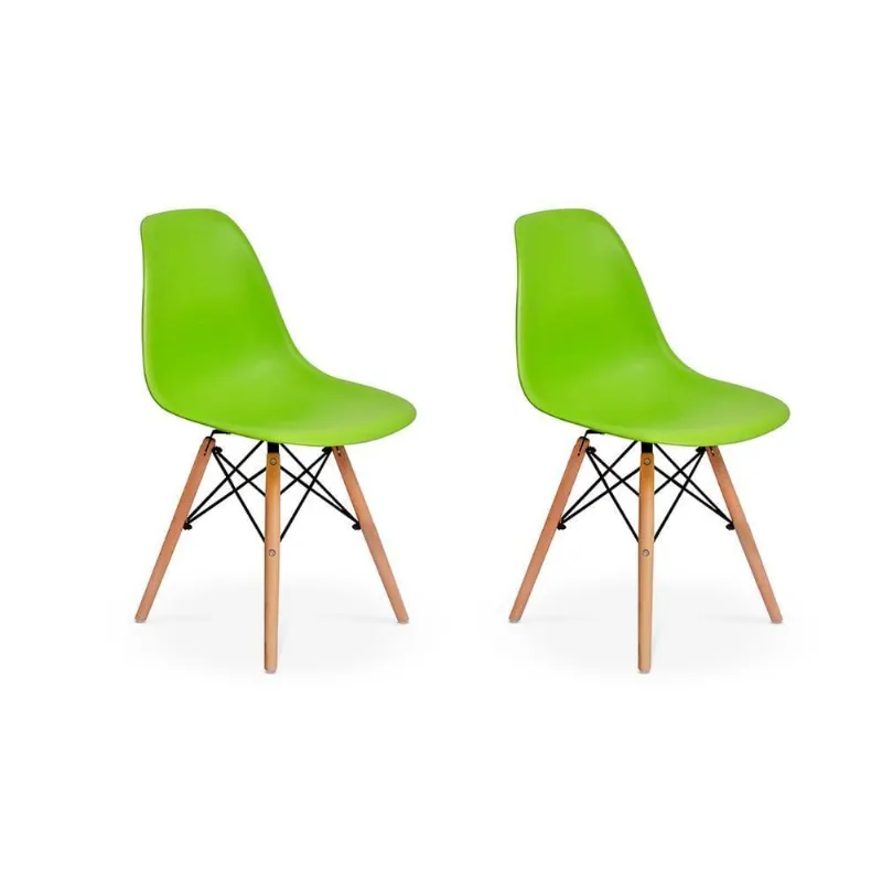 Conjunto 2 Cadeiras Charles Eames Eiffel Wood Verde