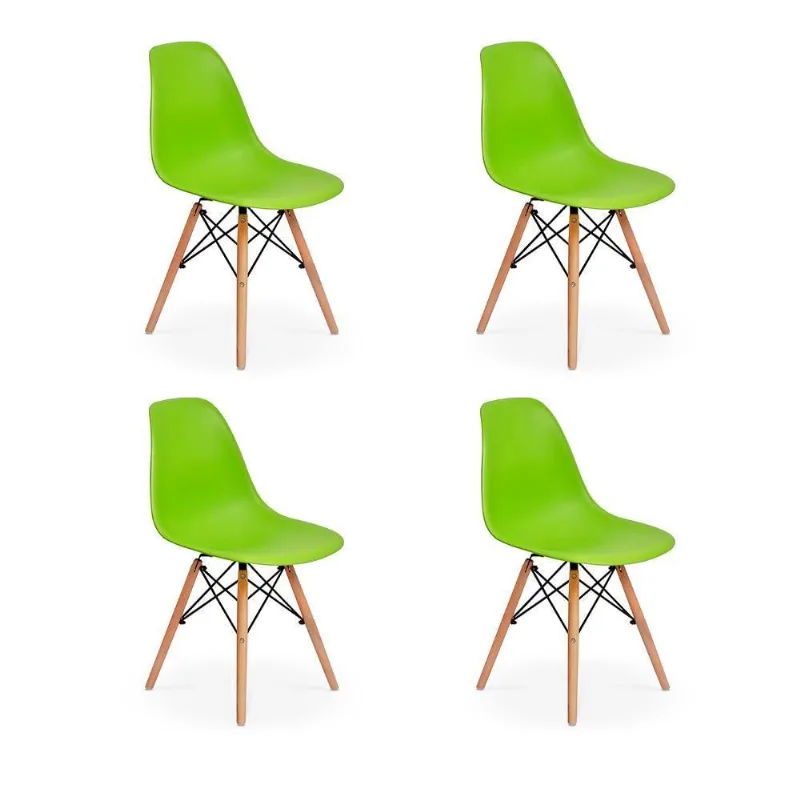 Conjunto 4 Cadeiras Charles Eames Eiffel Wood Verde