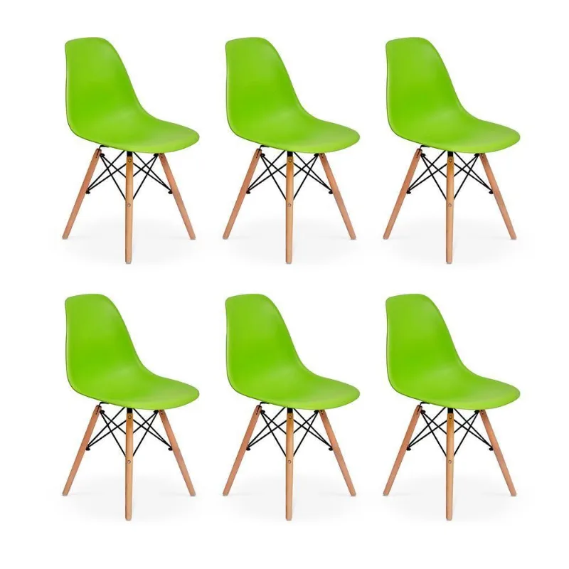 Conjunto 6 Cadeiras Charles Eames Eiffel Wood Verde