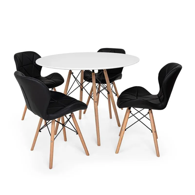 Conjunto Mesa Jantar Eiffel Branca + 04 Cadeiras Slim Preta
