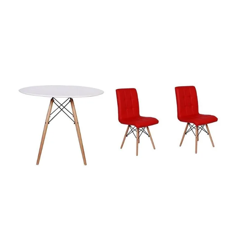 Kit Mesa Jantar 100cm Branca + 02 Cadeiras Gomos Vermelha