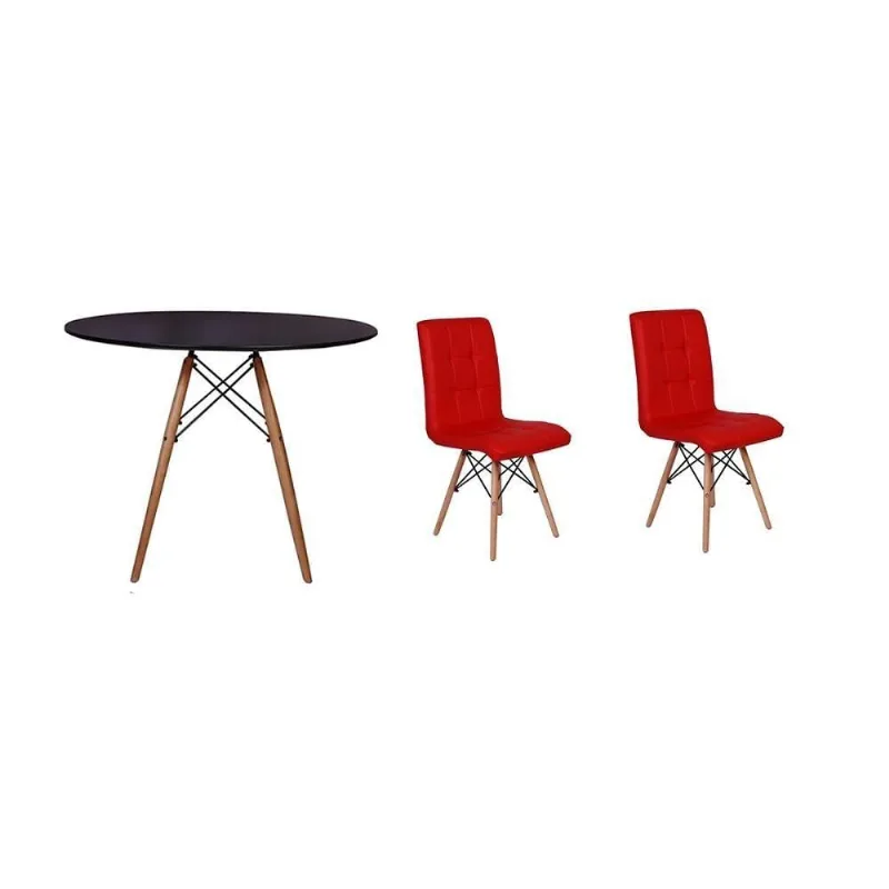 Kit Mesa Jantar Eiffel Preta+02 Cadeiras Vermelha