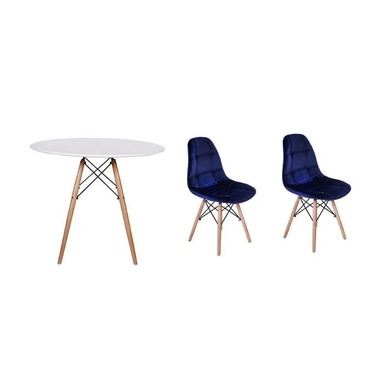 Mesa Jantar Branca + 2 Cadeiras Azul Marinho Magazine Decor