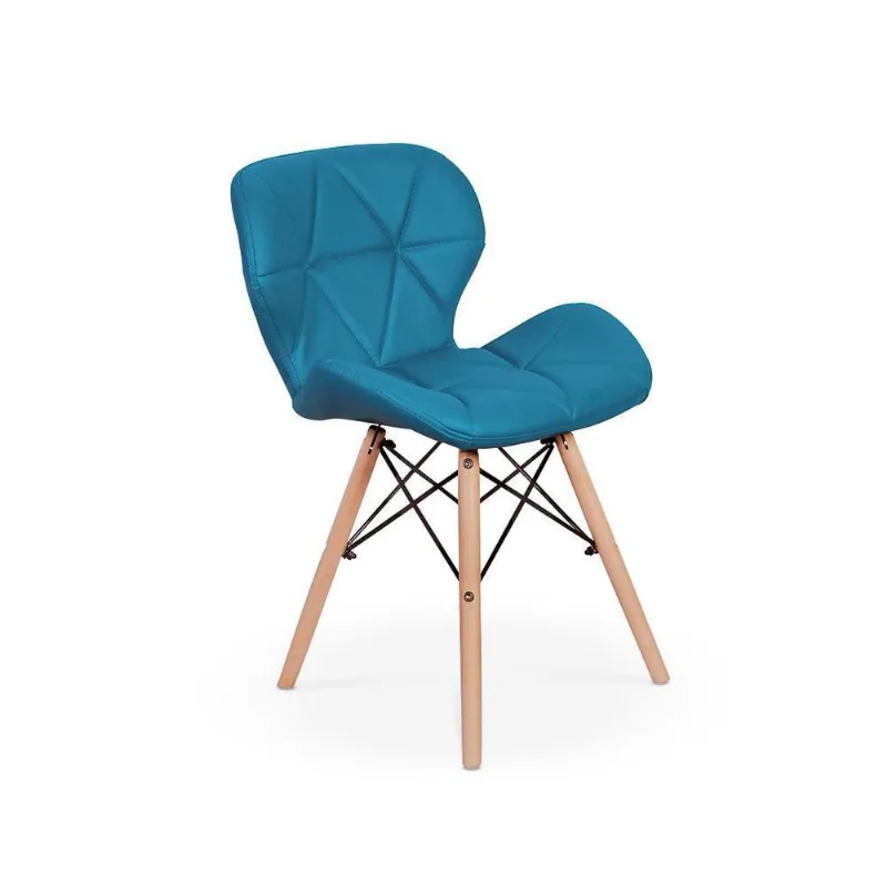 Cadeira Charles Eames Eiffel Slim Wood Estofada Turquesa