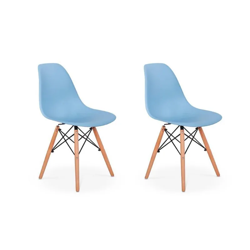 Conjunto 2 Cadeiras Charles Eames Eiffel Wood Azul Claro
