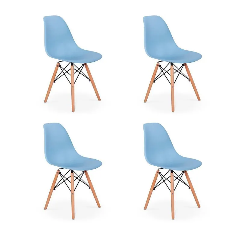 Conjunto 4 Cadeiras Charles Eames Eiffel Wood Azul Claro