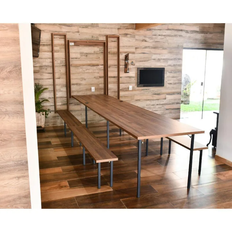 Kit Mesa Dobrável Retrátil em Madeira 415x89 com 02 Bancos
