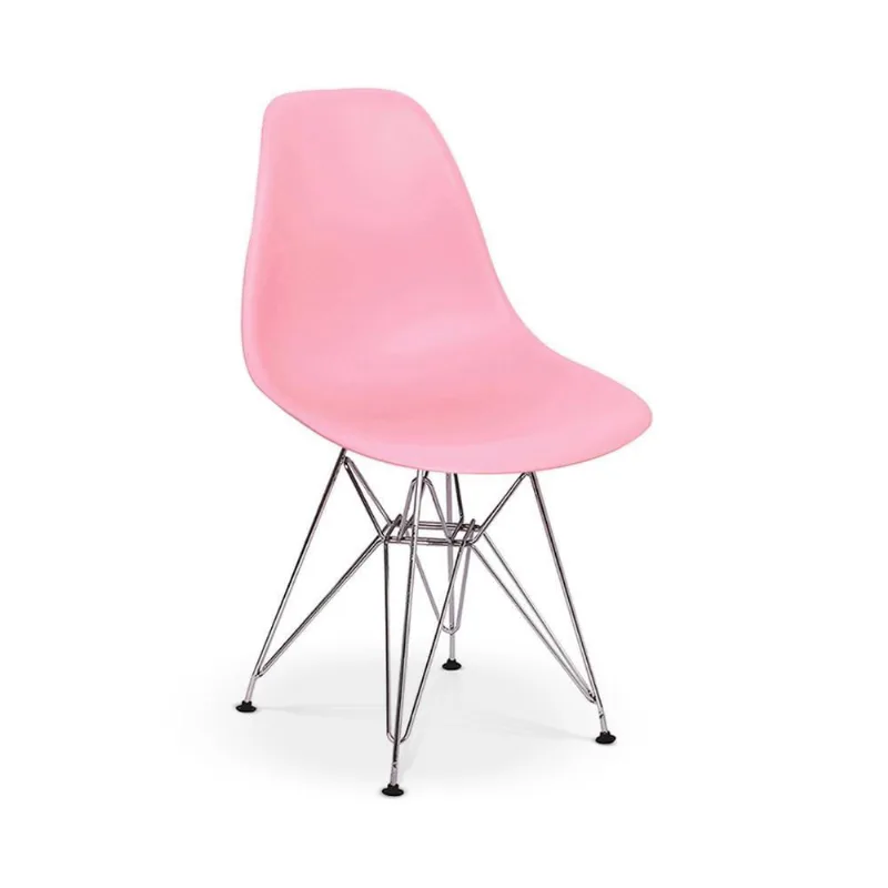 Cadeira Charles Eames Eiffel Base Metal Rosa