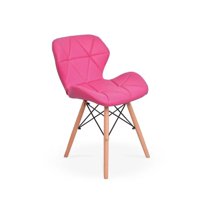 Cadeira Charles Eames Eiffel Slim Wood Estofada Rosa