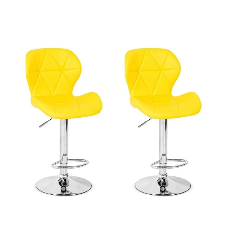 Conjunto 02 Banquetas Slim Couro Pu Regulagem Altura Amarela