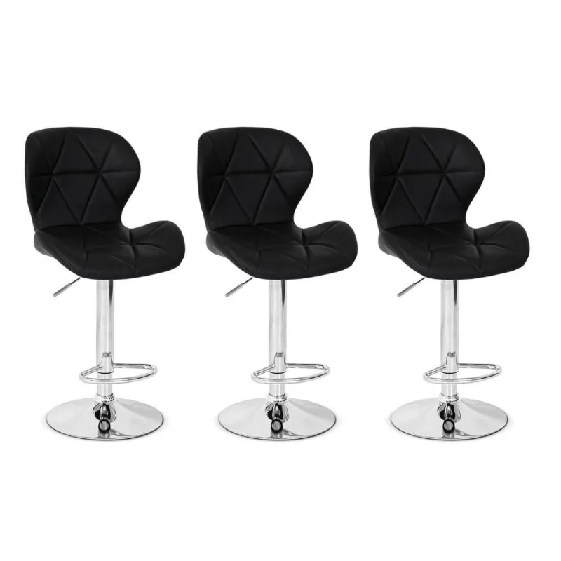 Conjunto 03 Banquetas Slim Couro Pu Regulagem Altura Preta