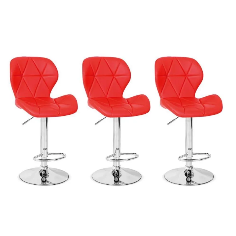 03 Banquetas Slim Couro Pu Regulagem Altura Vermelha