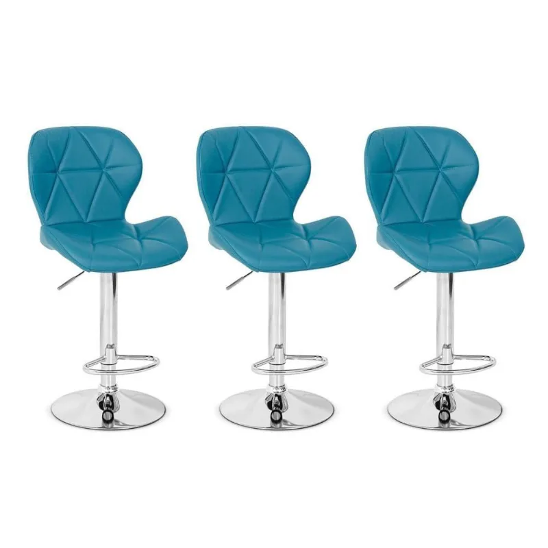 03 Banquetas Slim Couro Pu Regulagem de Altura Turquesa