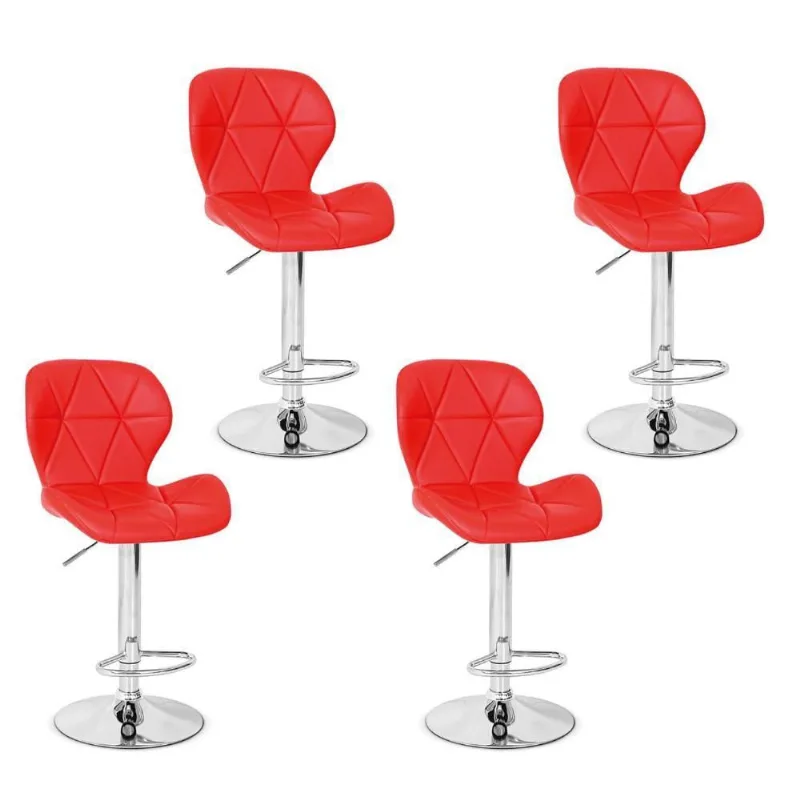 04 Banquetas Slim Couro Pu Regulagem de Altura Vermelha