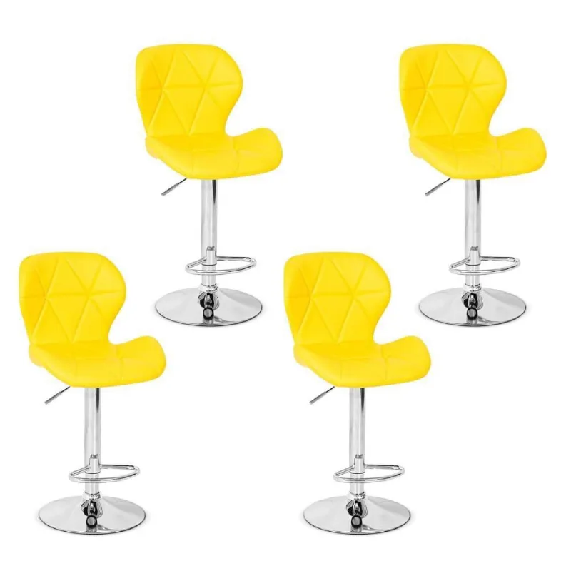 04 Banquetas Slim Couro Pu Regulagem de Altura Amarela