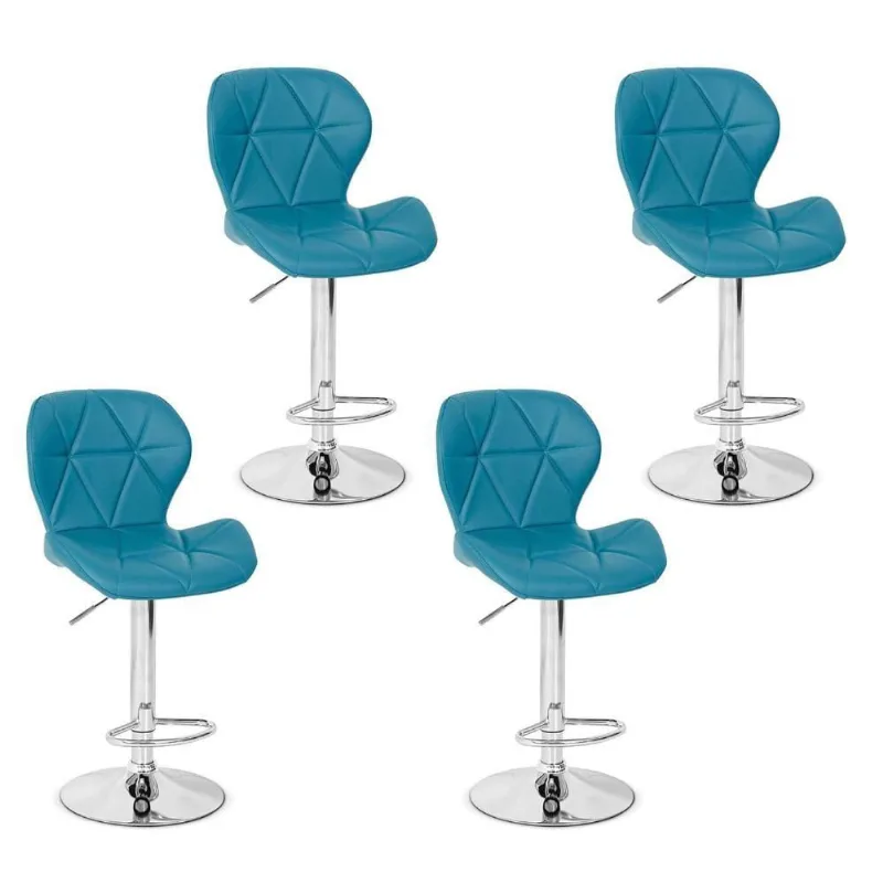 04 Banquetas Slim Couro Pu Regulagem de Altura Turquesa