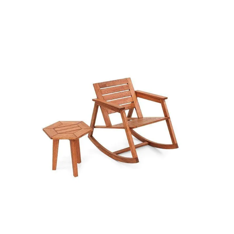 Cadeira de Balanço Madeira com Mesa de Centro Sextavada