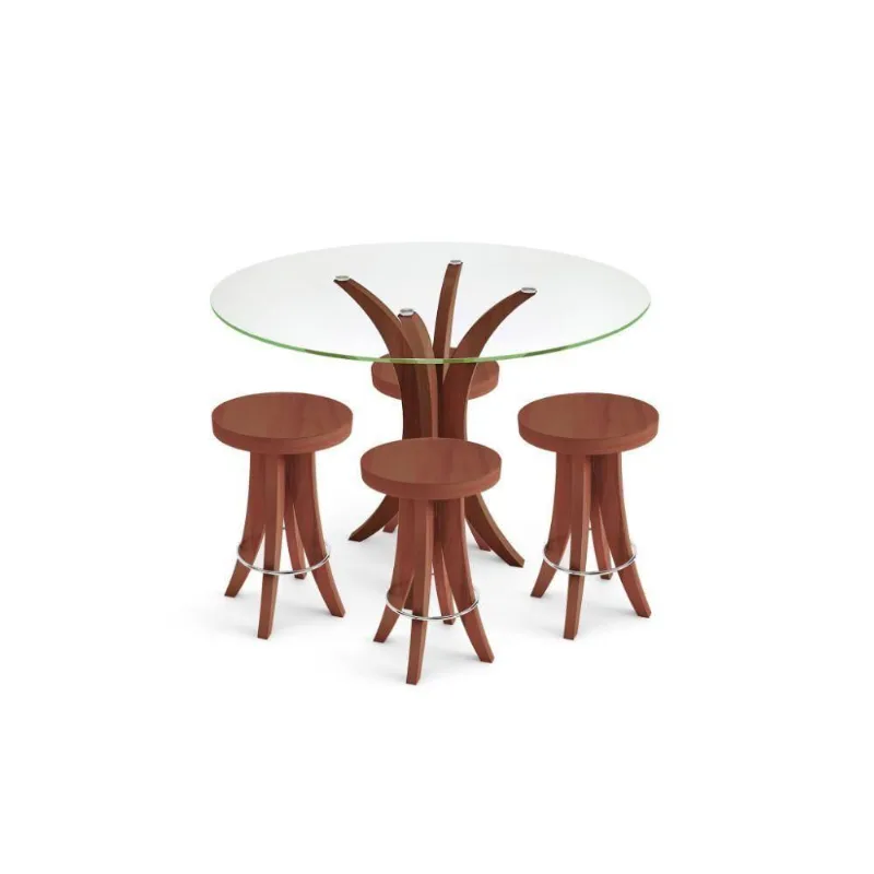 Conjunto Mesa Jantar Tampo De Vidro Com 4 Banquetas Nozes