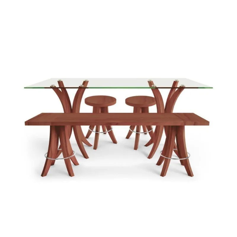 Conjunto Mesa Tampo Vidro Retangular Banco e Banquetas Nozes