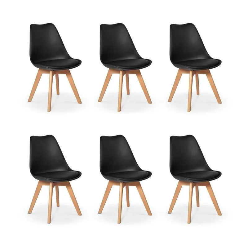 Conjunto 06 Cadeiras Eames Wood Leda Design Preta
