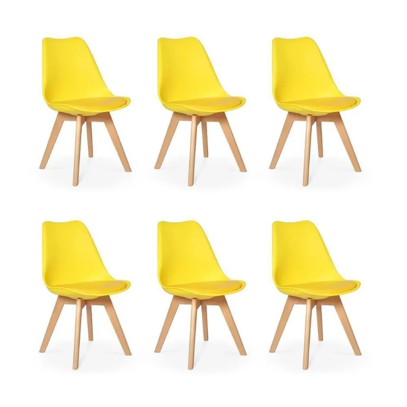 Conjunto 06 Cadeiras Eames Wood Leda Design Amarela