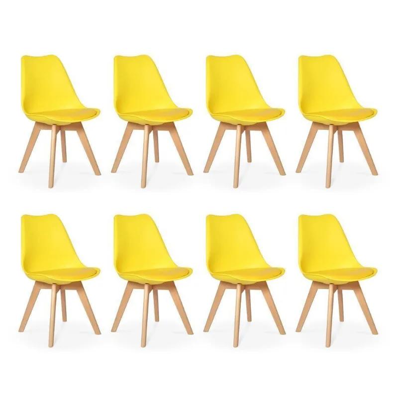 Conjunto 08 Cadeiras Eames Wood Leda Design Amarela
