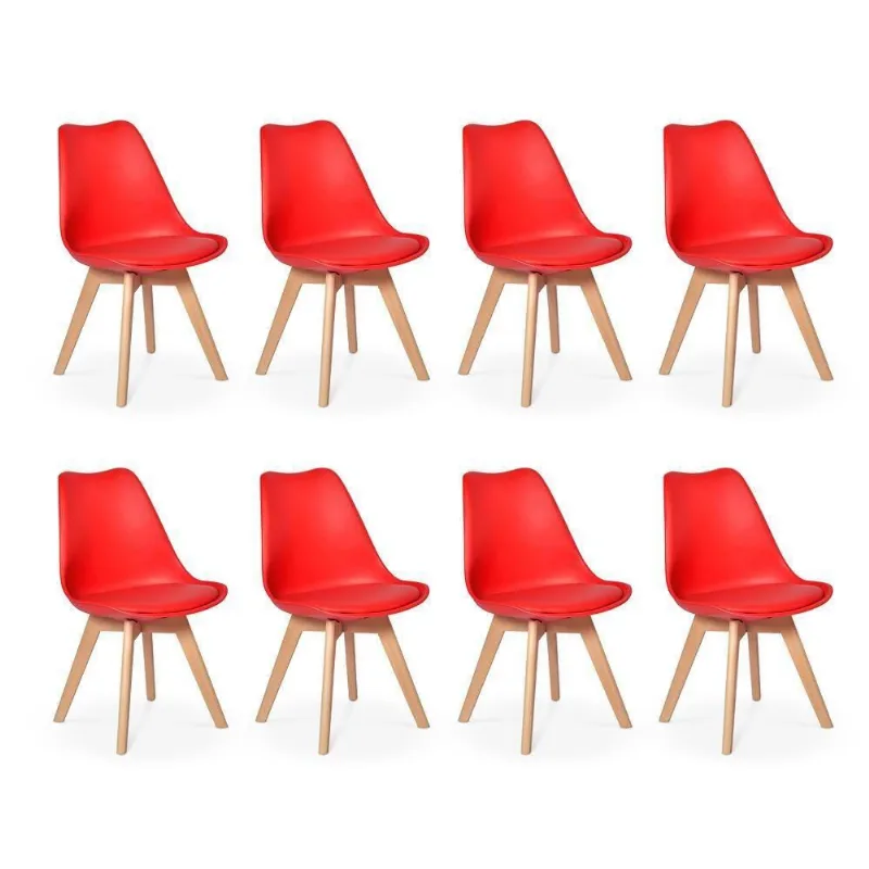 Conjunto 08 Cadeiras Eames Wood Leda Design Vermelha