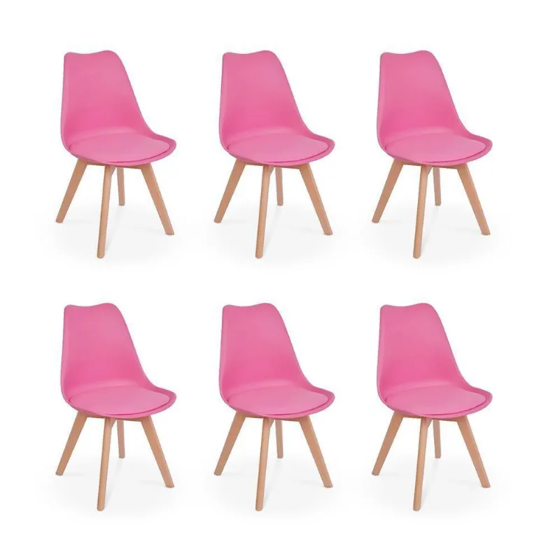 Conjunto 06 Cadeiras Eames Wood Leda Design Rosa
