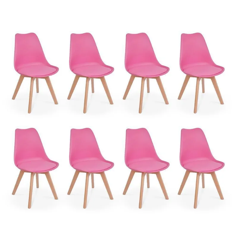 Conjunto 08 Cadeiras Eames Wood Leda Design Rosa